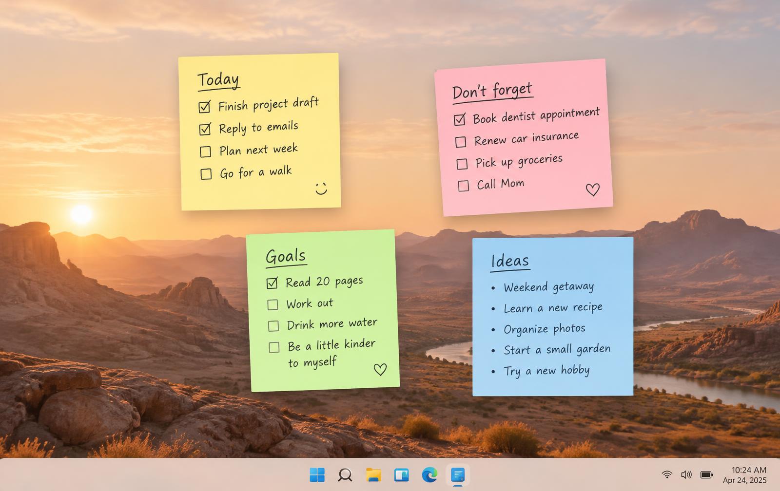 Stickies Pro notes on a Windows desktop